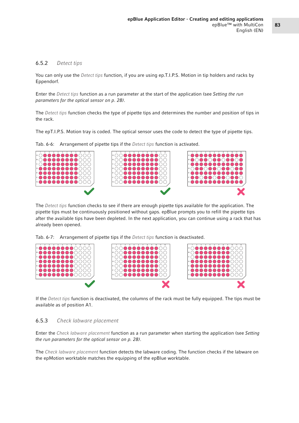 2 detect tips, 3 check labware placement, Detect tips | Check labware placement | Eppendorf epBlue with MultiCon User Manual | Page 83 / 180
