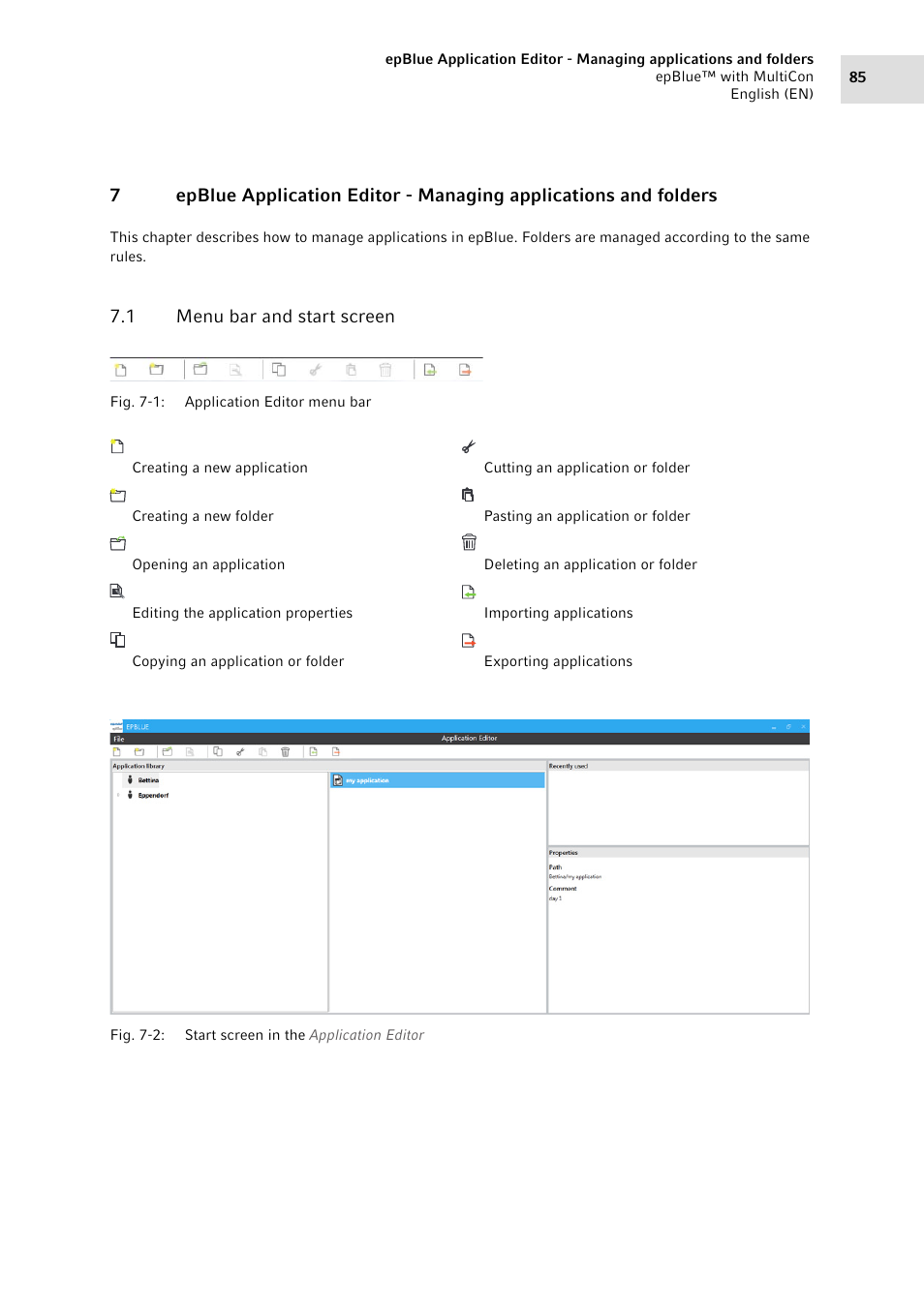 1 menu bar and start screen, Menu bar and start screen | Eppendorf epBlue with MultiCon User Manual | Page 85 / 180