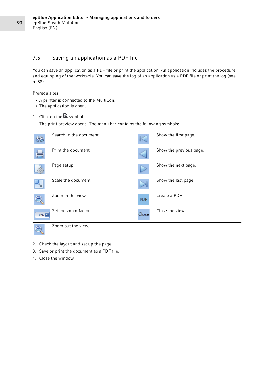 5 saving an application as a pdf file, Saving an application as a pdf file | Eppendorf epBlue with MultiCon User Manual | Page 90 / 180