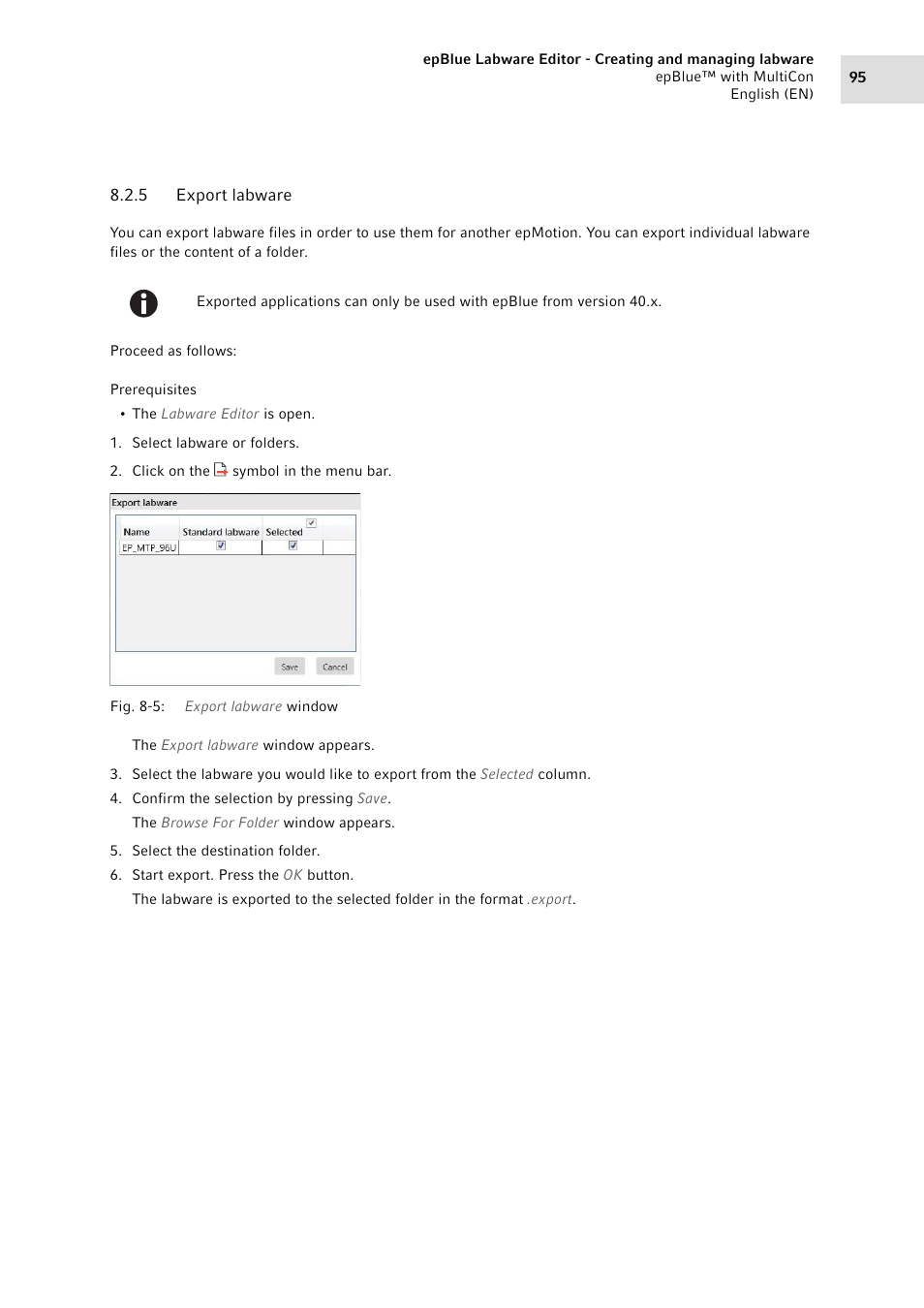 5 export labware, Export labware | Eppendorf epBlue with MultiCon User Manual | Page 95 / 180