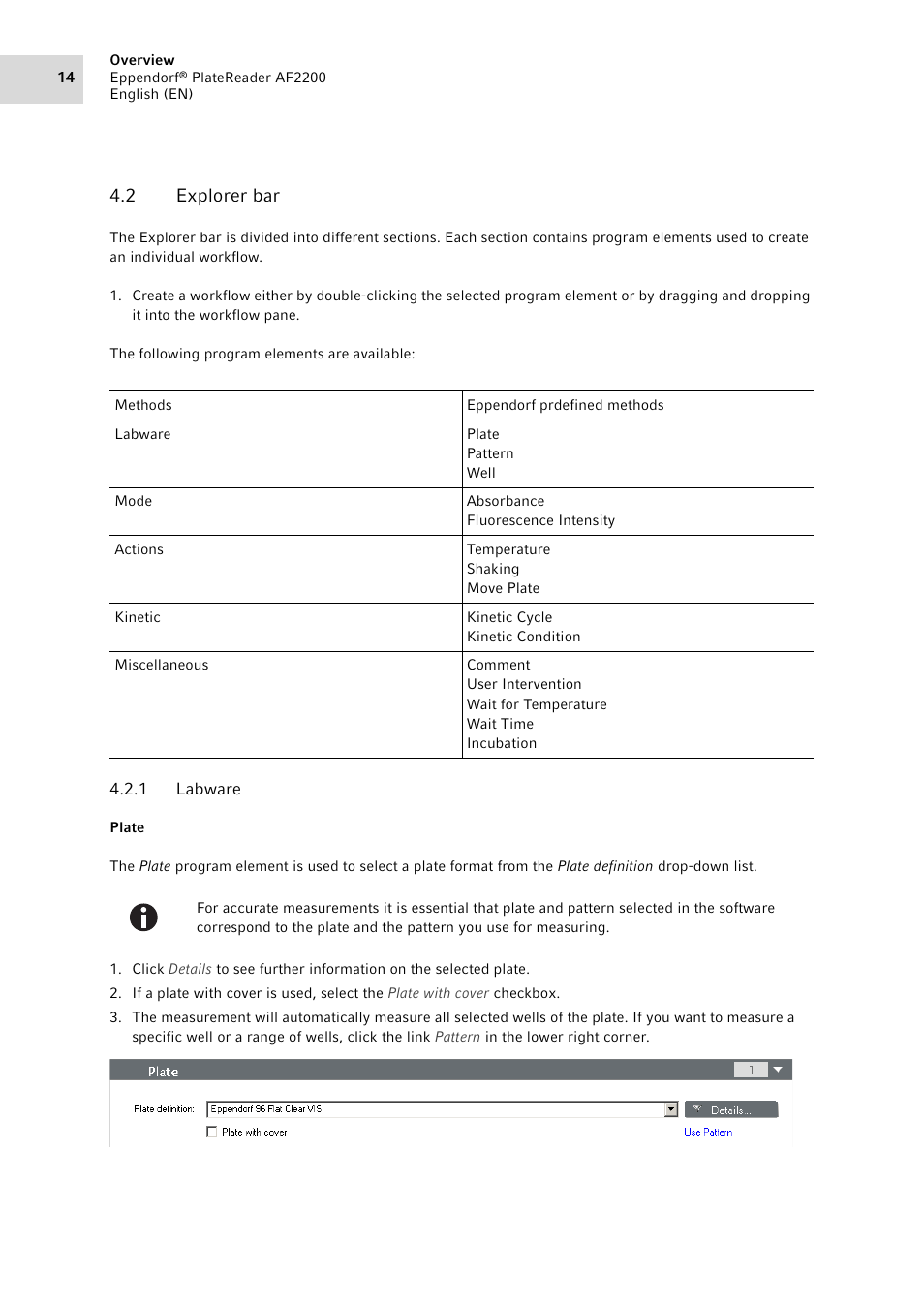 2 explorer bar, 1 labware, Explorer bar | Eppendorf AF2200 Plate Reader User Manual | Page 14 / 78