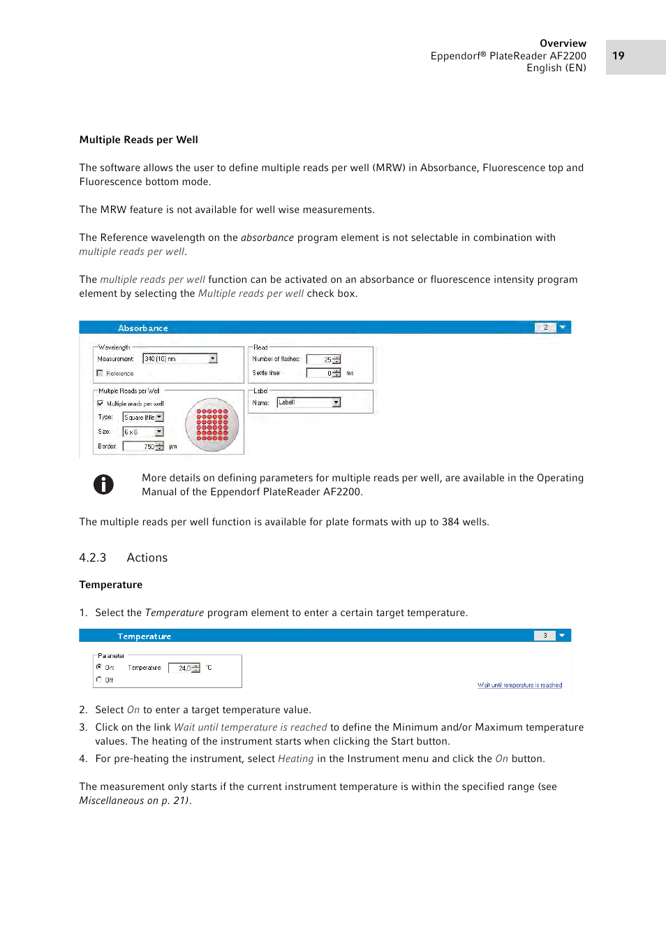 3 actions | Eppendorf AF2200 Plate Reader User Manual | Page 19 / 78