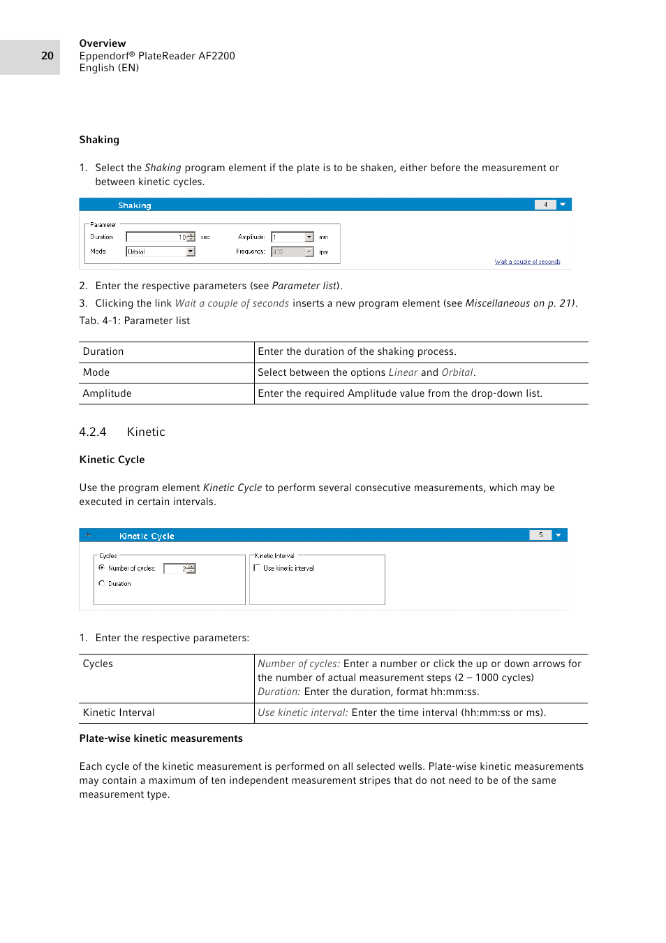 4 kinetic | Eppendorf AF2200 Plate Reader User Manual | Page 20 / 78