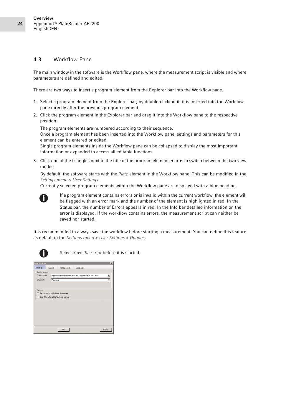 3 workflow pane, Workflow pane | Eppendorf AF2200 Plate Reader User Manual | Page 24 / 78