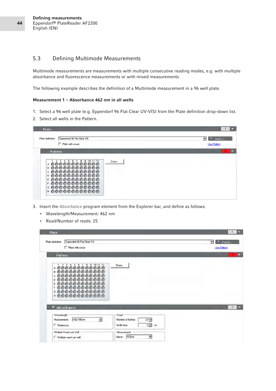 3 defining multimode measurements, Defining multimode measurements | Eppendorf AF2200 Plate Reader User Manual | Page 44 / 78