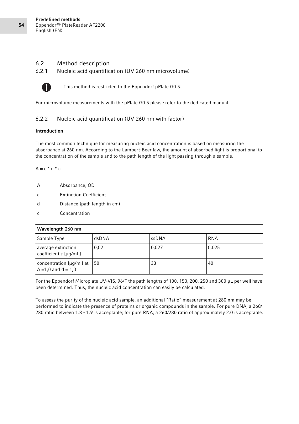 2 method description, Method description 6.2.1 | Eppendorf AF2200 Plate Reader User Manual | Page 54 / 78