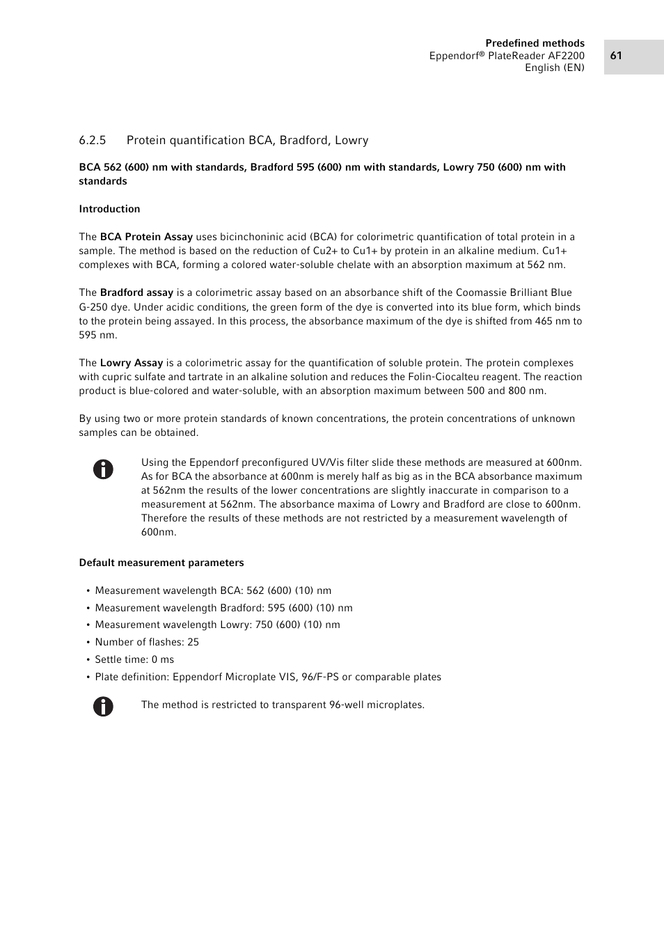 5 protein quantification bca, bradford, lowry, Protein quantification bca, bradford, lowry | Eppendorf AF2200 Plate Reader User Manual | Page 61 / 78