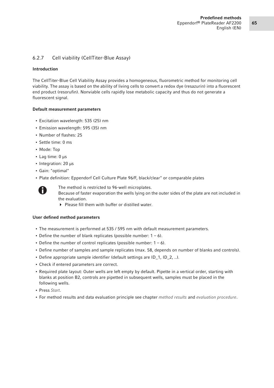 7 cell viability (celltiter-blue assay), Cell viability (celltiter-blue assay) | Eppendorf AF2200 Plate Reader User Manual | Page 65 / 78
