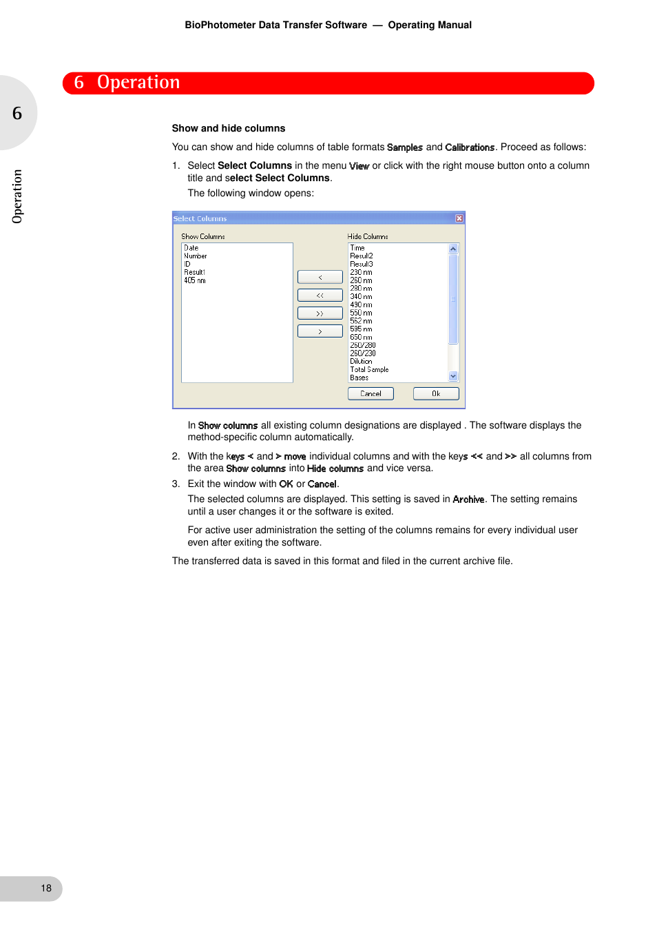 6 operation | Eppendorf BioPhotometer Data Transfer User Manual | Page 18 / 36