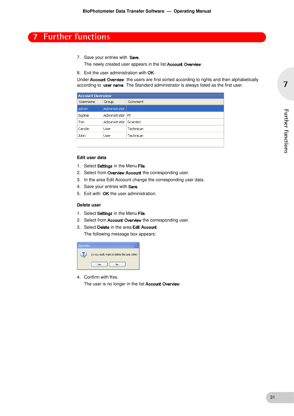 7 further functions | Eppendorf BioPhotometer Data Transfer User Manual | Page 31 / 36