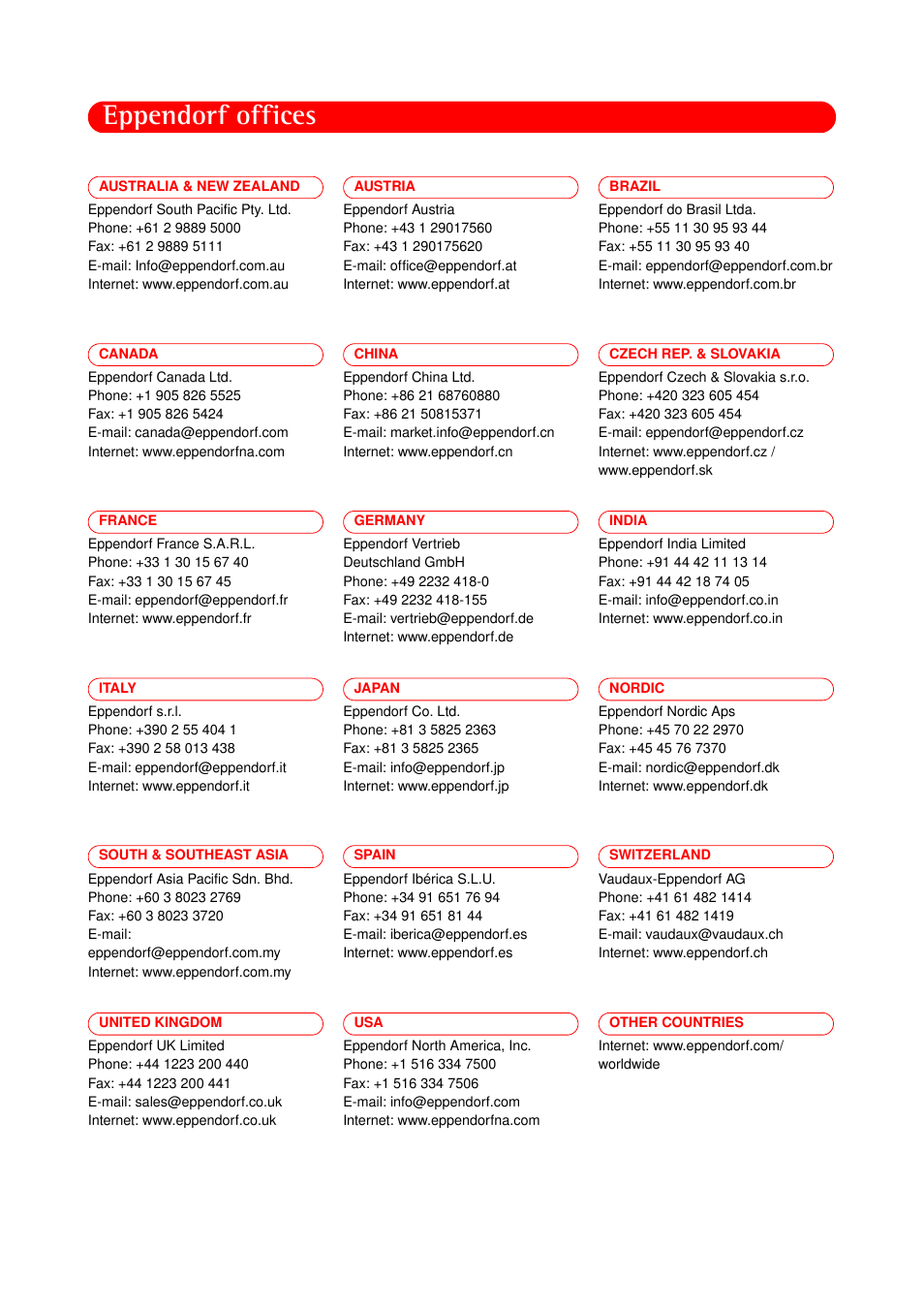 Eppendorf offices | Eppendorf BioPhotometer Data Transfer User Manual | Page 35 / 36