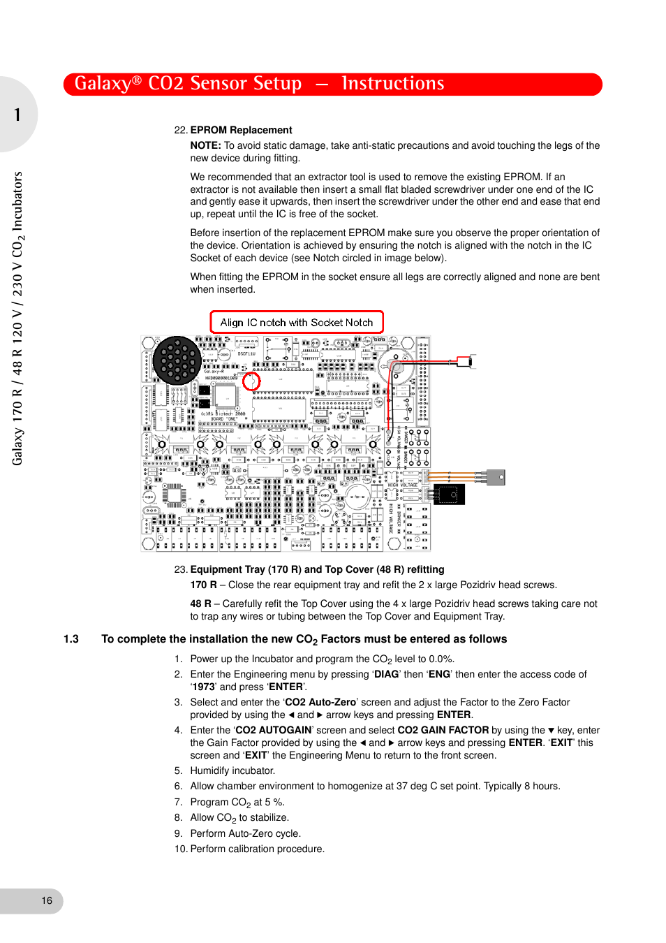Galaxy® co2 sensor setup — instructions, Inc ubators | Eppendorf Galaxy Gas Analyzer User Manual | Page 16 / 38