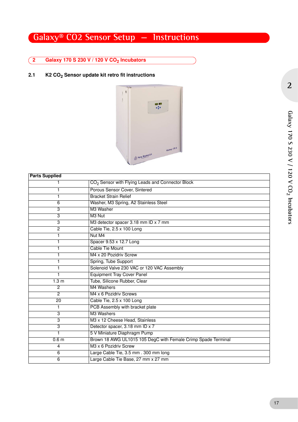 2 galaxy 170 s 230 v / 120 v co2 incubators, 1 k2 co2 sensor update kit retro fit instructions, Galaxy® co2 sensor setup — instructions | Incuba to rs | Eppendorf Galaxy Gas Analyzer User Manual | Page 17 / 38