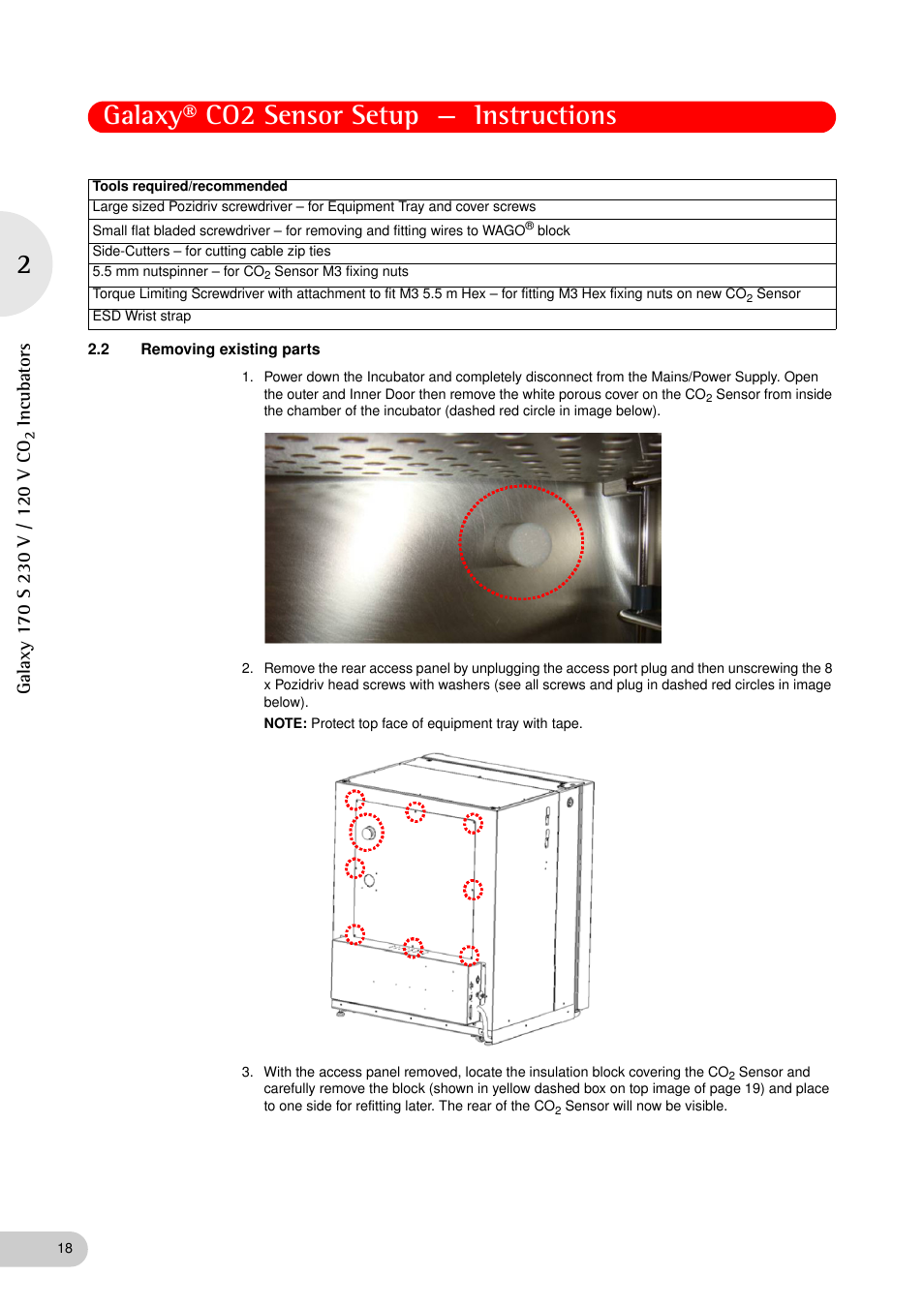 2 removing existing parts, Galaxy® co2 sensor setup — instructions | Eppendorf Galaxy Gas Analyzer User Manual | Page 18 / 38