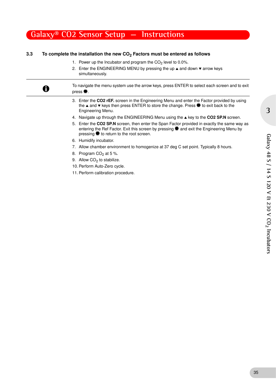 Galaxy® co2 sensor setup — instructions, Incubators | Eppendorf Galaxy Gas Analyzer User Manual | Page 35 / 38