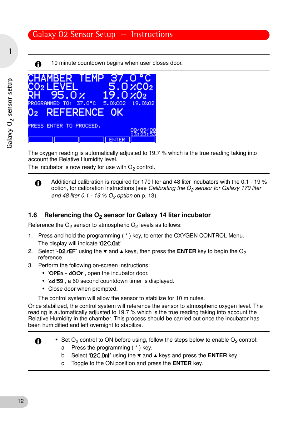 Galaxy o2 sensor setup — instructions, Galaxy o, Sen sor se tu p | Eppendorf Galaxy CO2 Sensor User Manual | Page 12 / 16