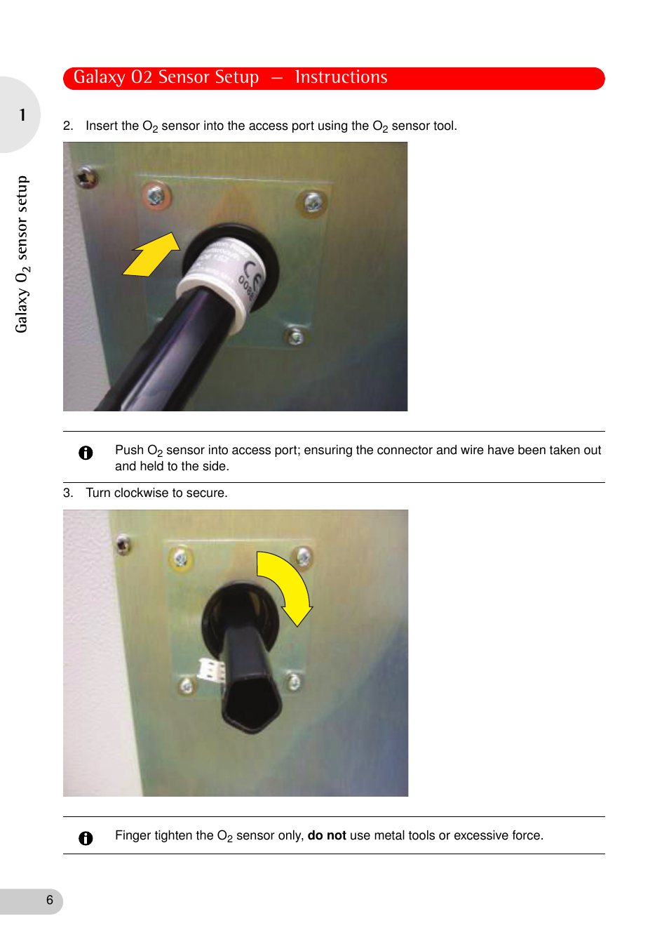 Galaxy o2 sensor setup — instructions, Galaxy o, Sen sor se tu p | Eppendorf Galaxy CO2 Sensor User Manual | Page 6 / 16