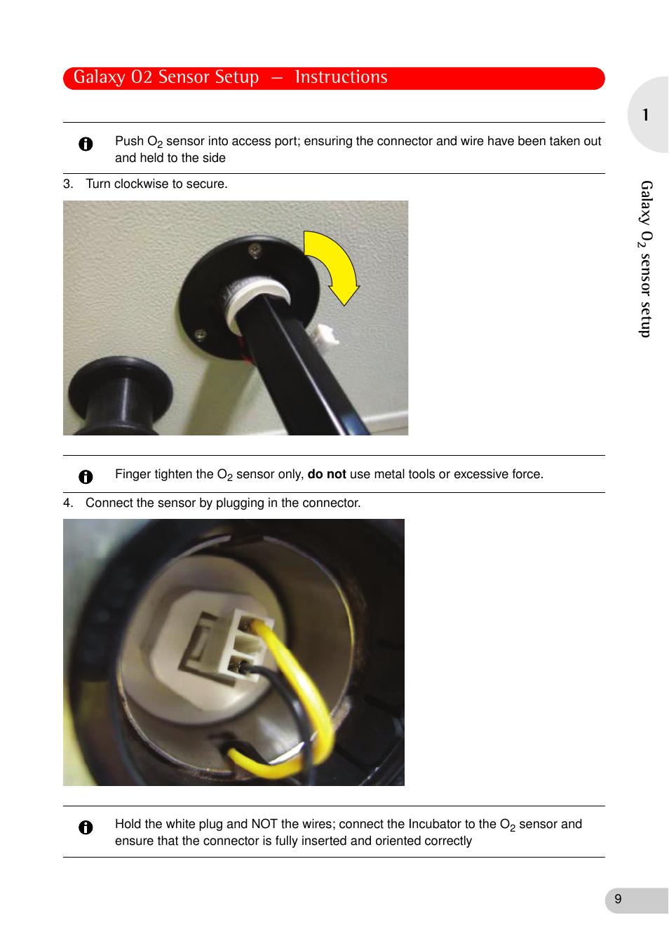 Galaxy o2 sensor setup — instructions, Galaxy o, Sens or se tup | Eppendorf Galaxy CO2 Sensor User Manual | Page 9 / 16