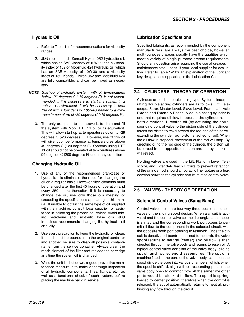 4 cylinders - theory of operation, 5 valves - theory of operation, Cylinders - theory of operation -3 | Valves - theory of operation -3, Solenoid control valves (bang-bang) -3 | JLG 120HX Service Manual User Manual | Page 25 / 116