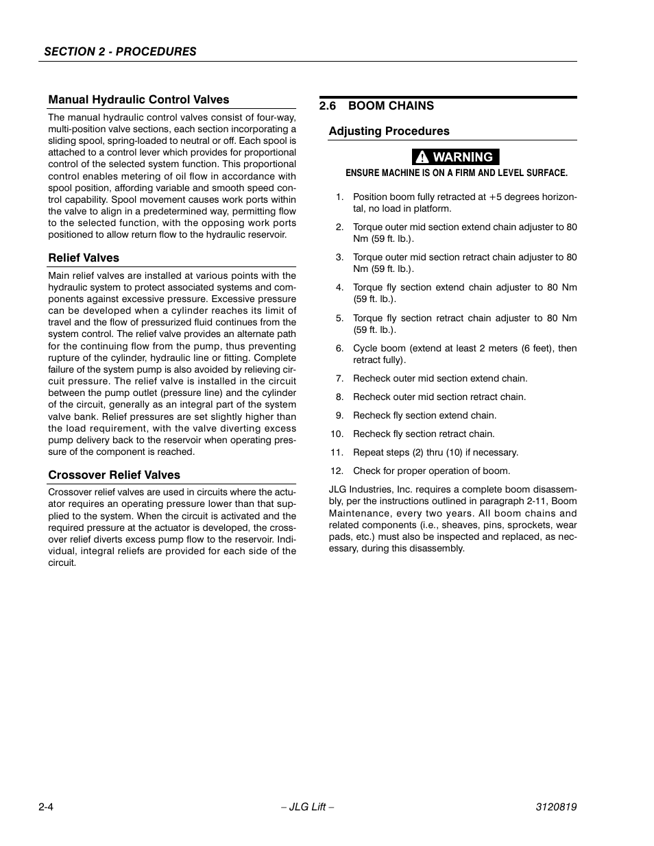 6 boom chains, Boom chains -4, Adjusting procedures -4 | JLG 120HX Service Manual User Manual | Page 26 / 116