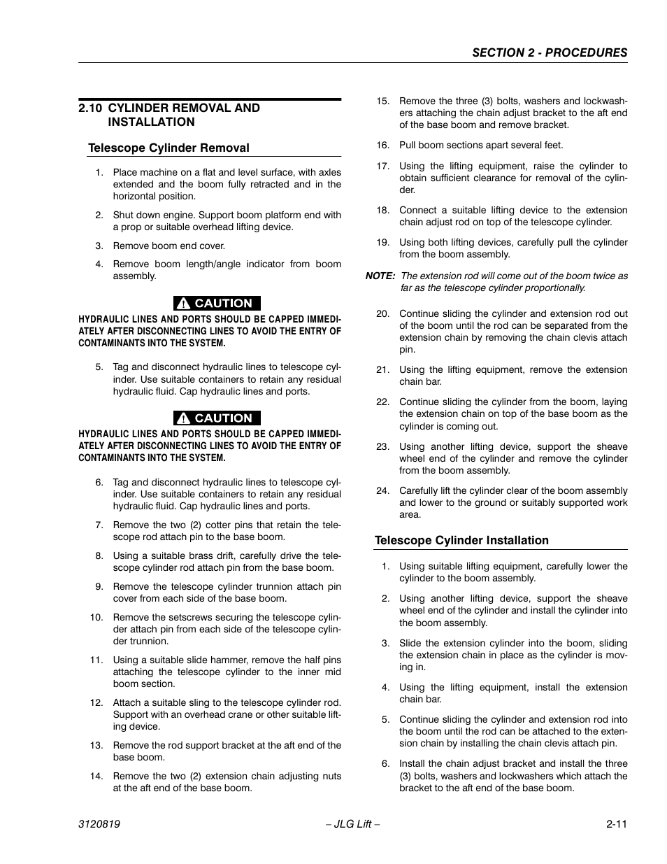 10 cylinder removal and installation, Cylinder removal and installation -11 | JLG 120HX Service Manual User Manual | Page 33 / 116