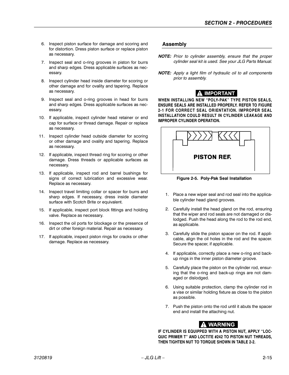 Assembly -15, Poly-pak seal installation -15 | JLG 120HX Service Manual User Manual | Page 37 / 116