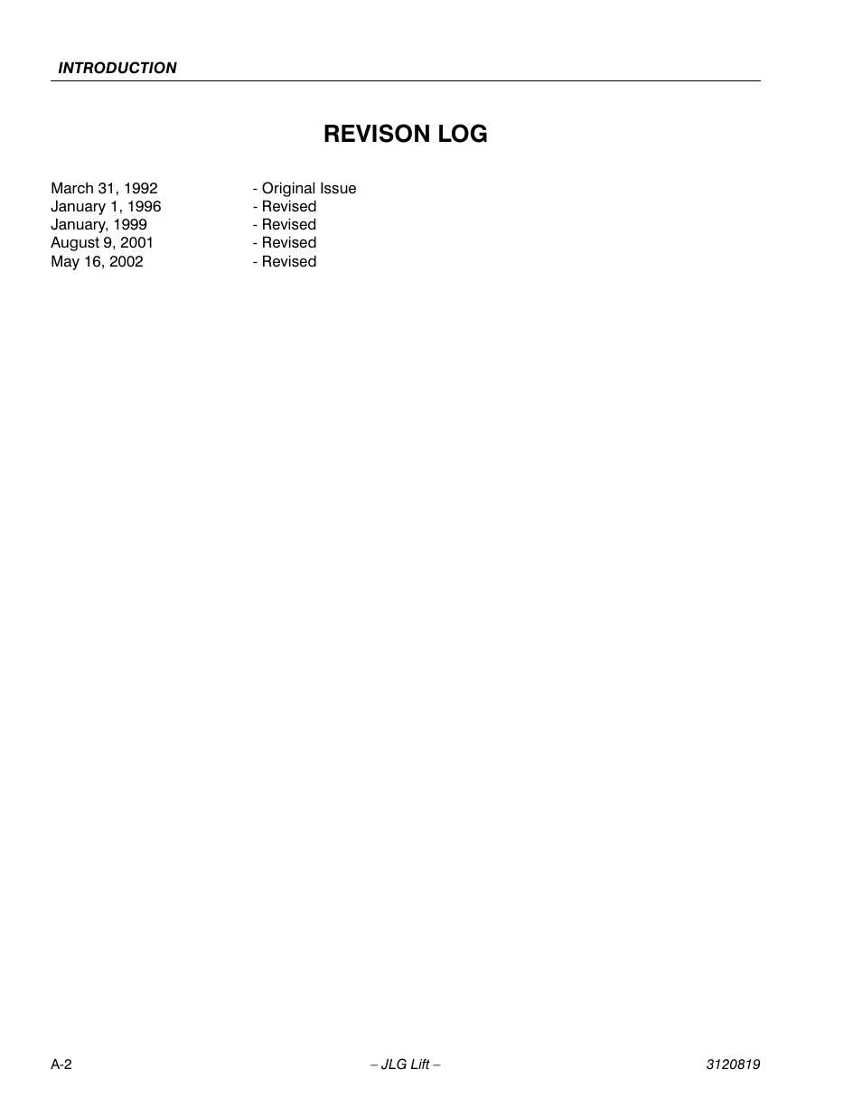 Revison log | JLG 120HX Service Manual User Manual | Page 4 / 116