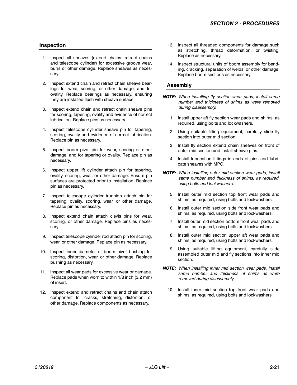 Inspection -21 assembly -21 | JLG 120HX Service Manual User Manual | Page 43 / 116