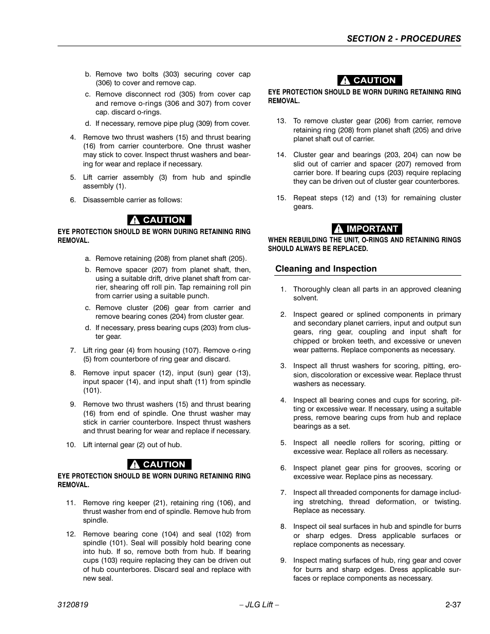 Cleaning and inspection -37 | JLG 120HX Service Manual User Manual | Page 59 / 116