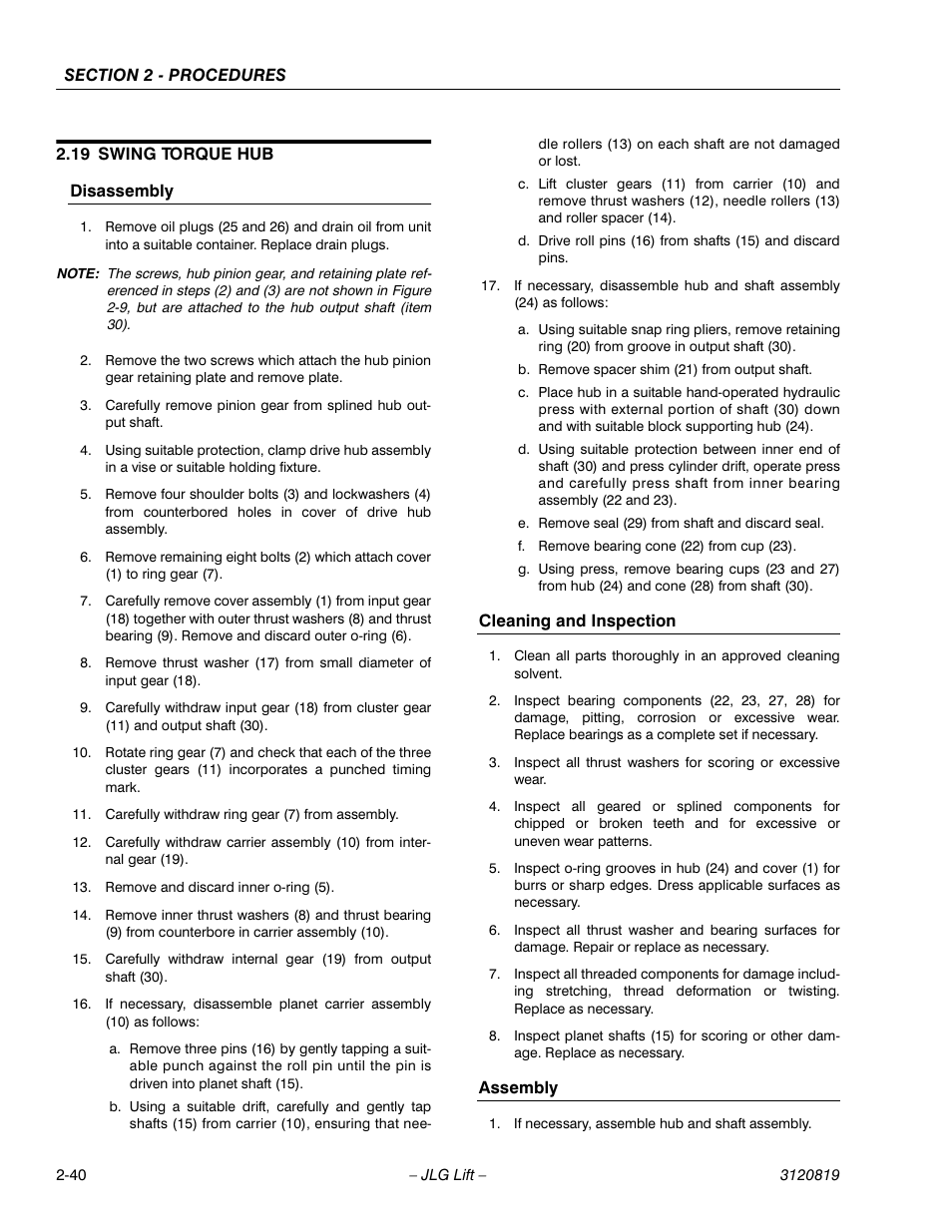 19 swing torque hub, Swing torque hub -40 | JLG 120HX Service Manual User Manual | Page 62 / 116
