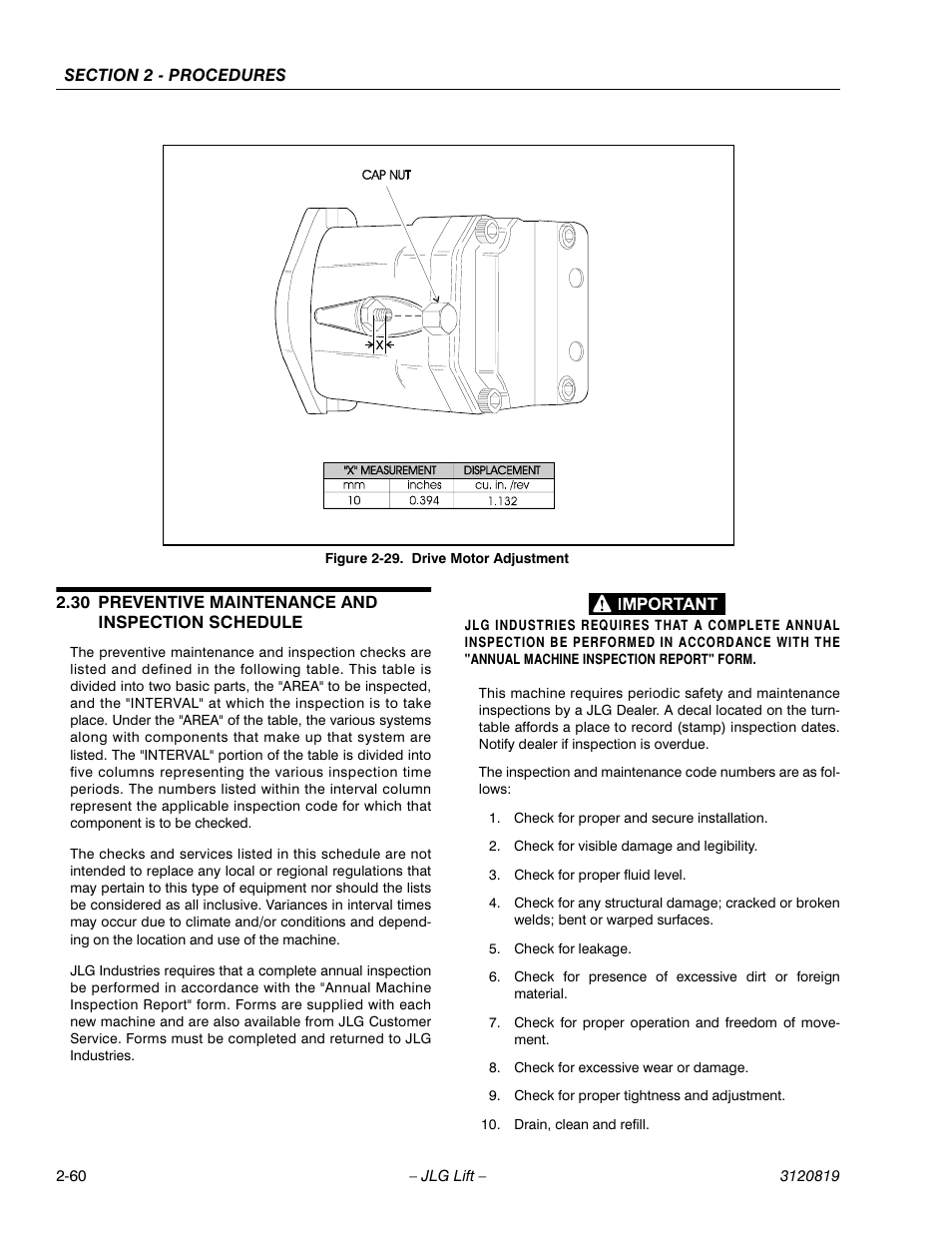 30 preventive maintenance and inspection schedule, Preventive maintenance and inspection schedule -60, Drive motor adjustment -60 | JLG 120HX Service Manual User Manual | Page 82 / 116