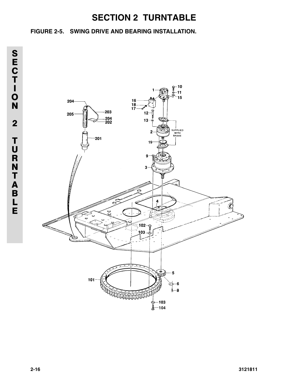 Figure 2-5. swing drive and bearing installation | JLG 110SX Parts Manual User Manual | Page 46 / 224