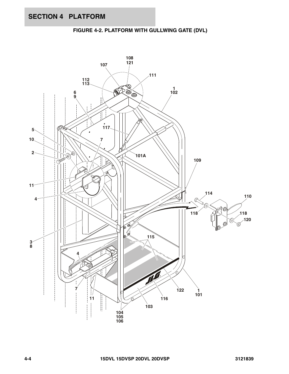 Figure 4-2. platform with gullwing gate (dvl) | JLG 20DVSP (3121839) Parts Manual User Manual | Page 64 / 126