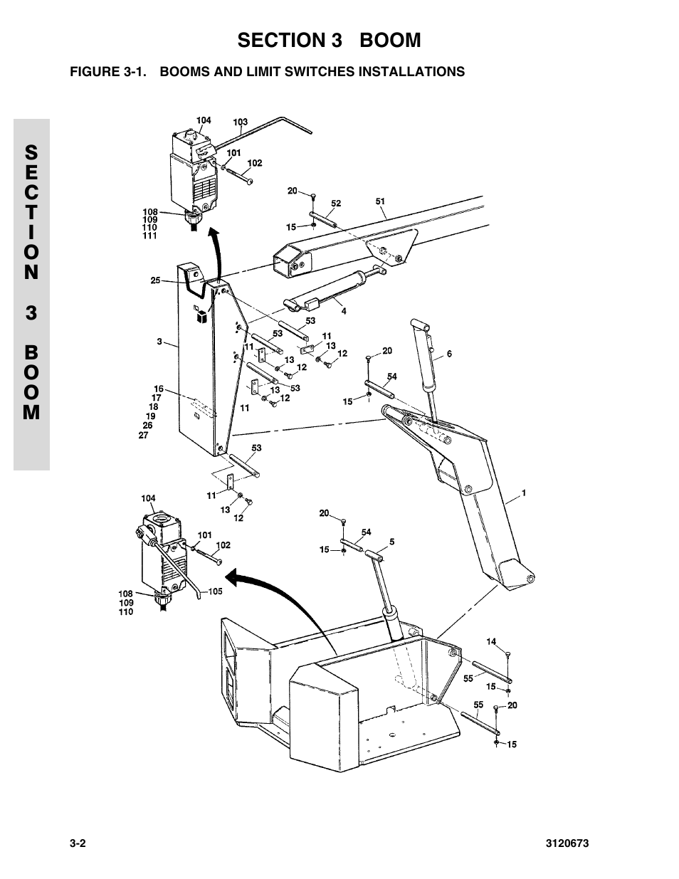 Figure 3-1. booms and limit switches installations, Booms and limit switches installations -2 | JLG 40HA ANSI Parts Manual User Manual | Page 180 / 322