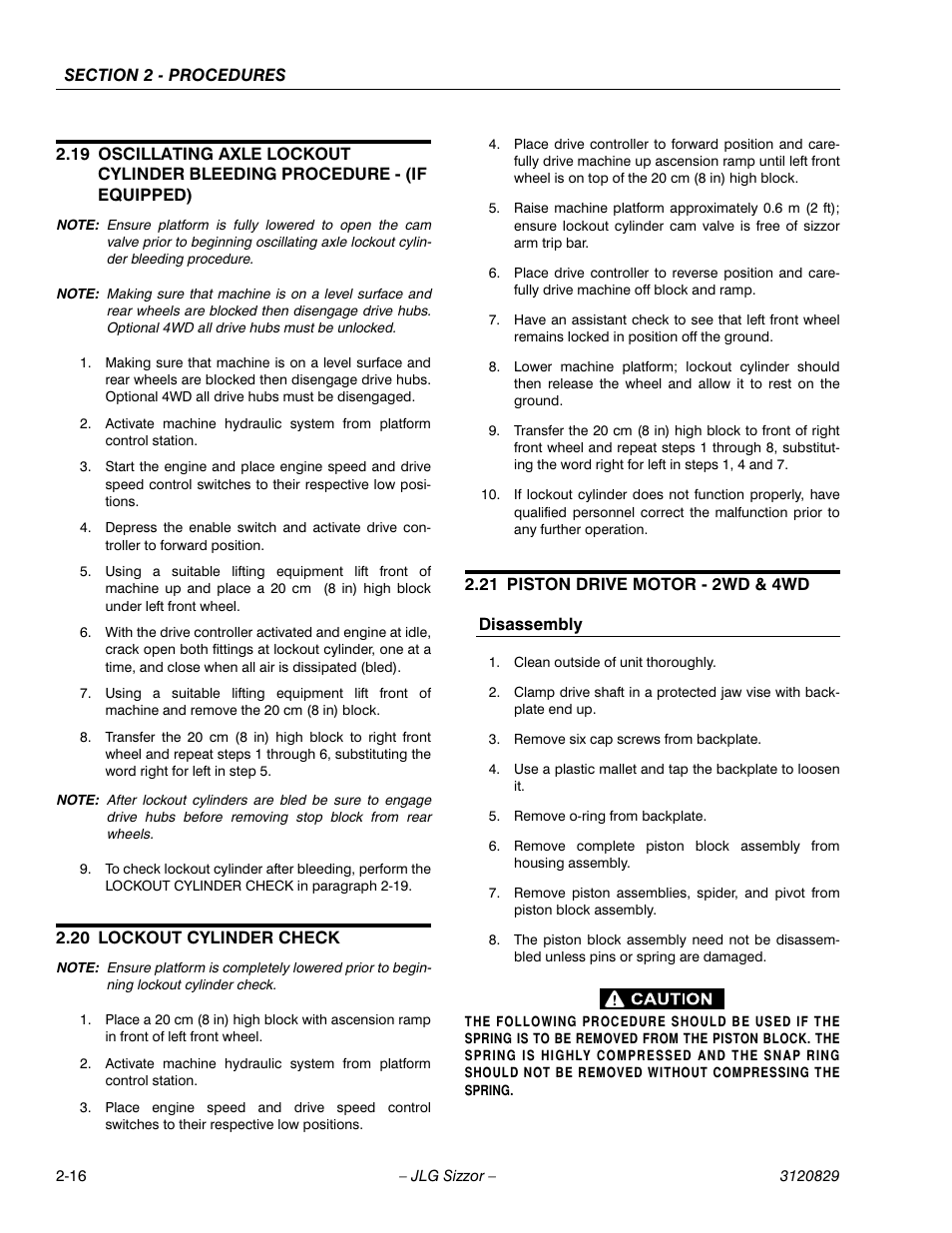 20 lockout cylinder check, 21 piston drive motor - 2wd & 4wd, Disassembly | Lockout cylinder check -16, Piston drive motor - 2wd & 4wd -16 | JLG 500RTS Service Manual User Manual | Page 32 / 100