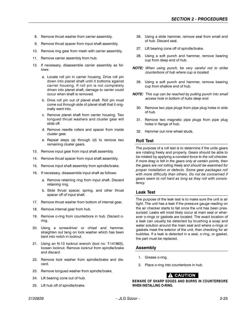 Roll test, Leak test, Assembly | JLG 500RTS Service Manual User Manual | Page 41 / 100