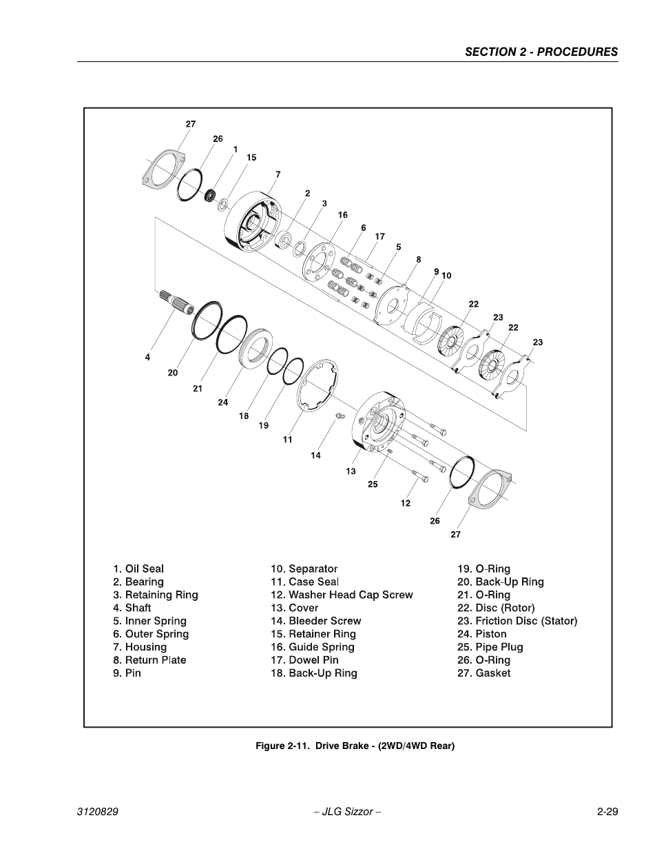 Drive brake - (2wd/4wd rear) -29 | JLG 500RTS Service Manual User Manual | Page 45 / 100