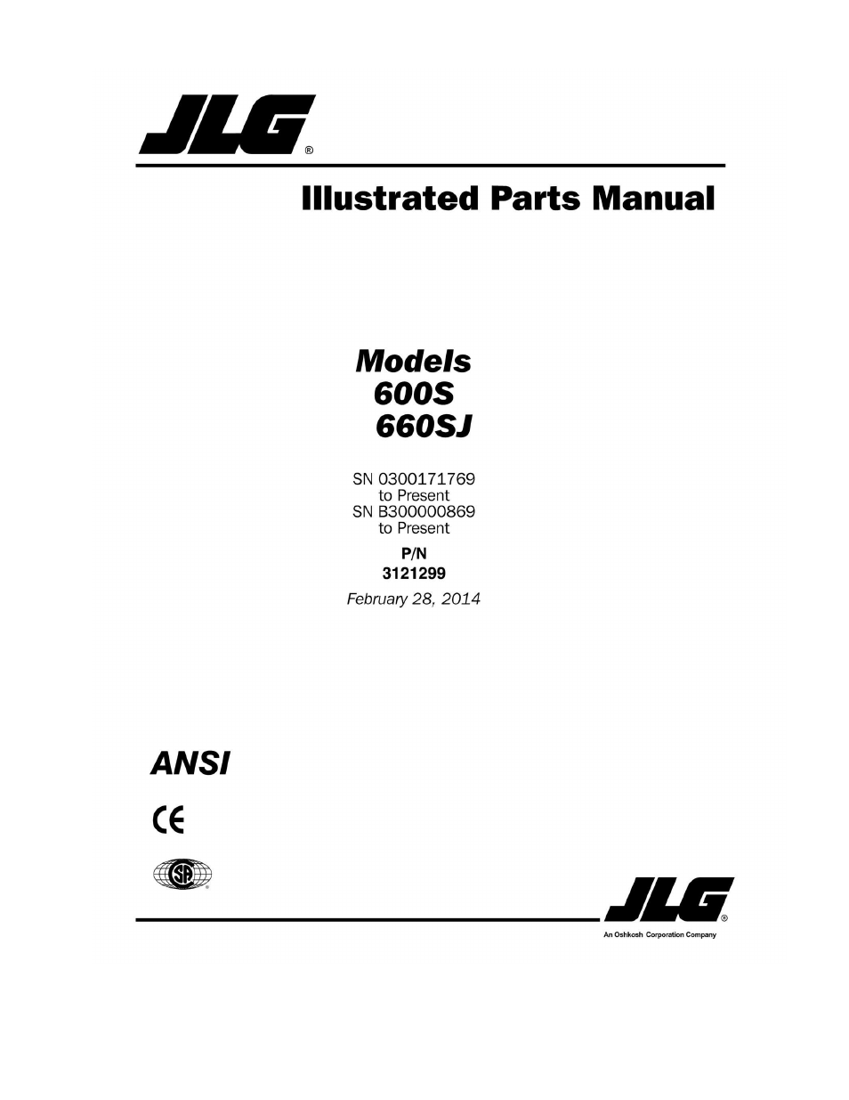 JLG 600S_SJ Parts Manual User Manual | 299 pages