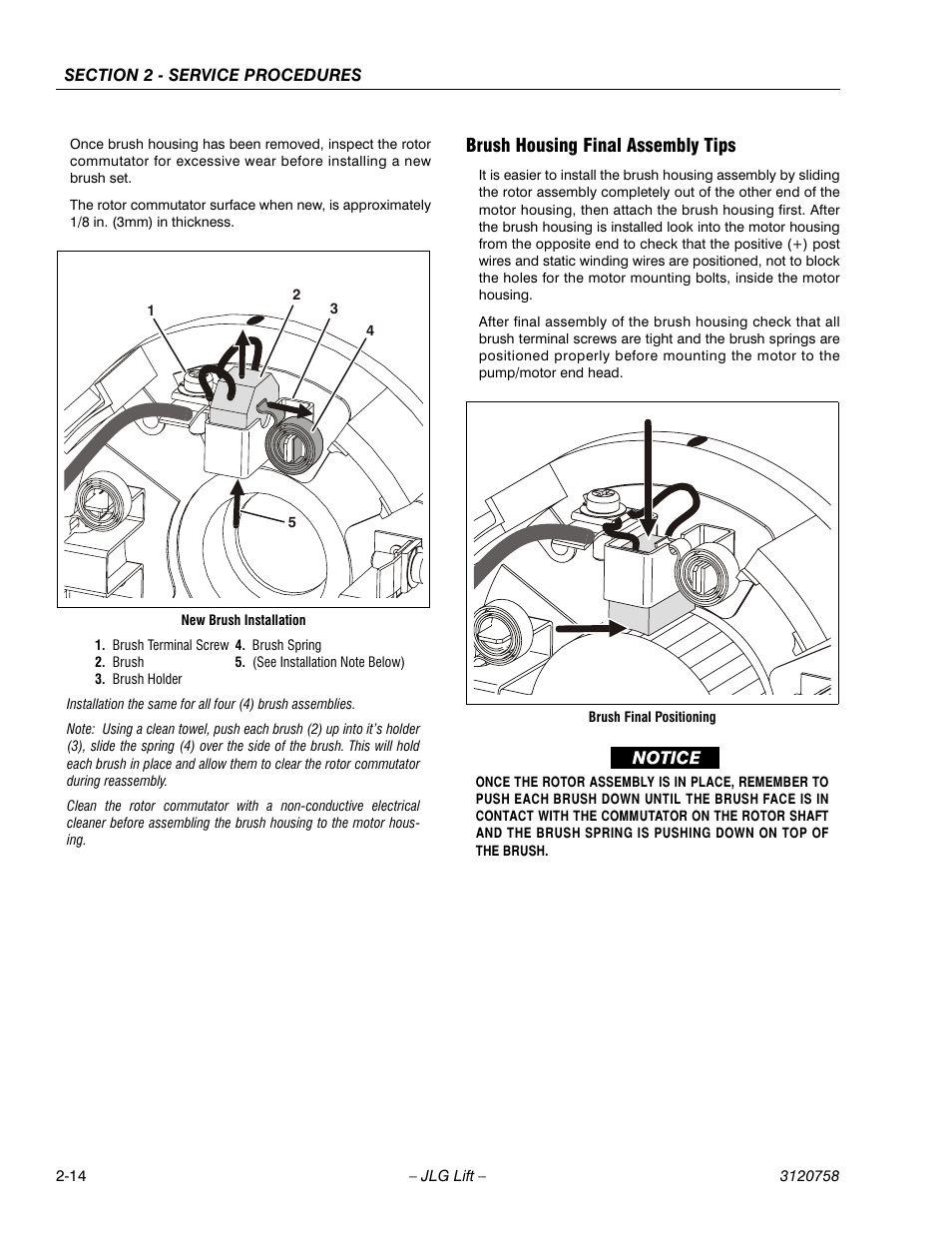 Brush housing final assembly tips, Brush housing final assembly tips -14 | JLG 19AMI (3120758) Service Manual User Manual | Page 28 / 68