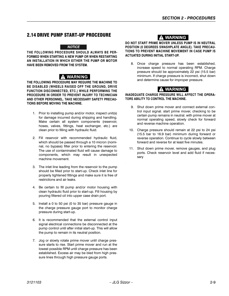 14 drive pump start-up procedure, Drive pump start-up procedure -9 | JLG 500RTS ANSI Service Manual User Manual | Page 25 / 80
