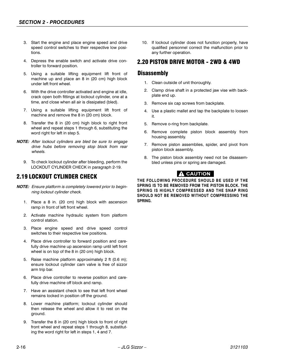 19 lockout cylinder check, 20 piston drive motor - 2wd & 4wd, Disassembly | Lockout cylinder check -16, Piston drive motor - 2wd & 4wd -16, 20 piston drive motor - 2wd & 4wd disassembly | JLG 500RTS ANSI Service Manual User Manual | Page 32 / 80