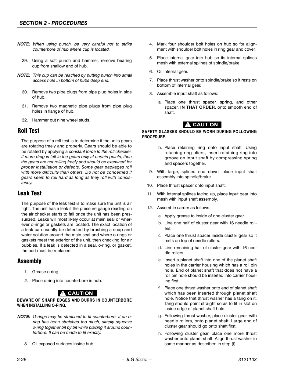 Roll test, Leak test, Assembly | JLG 500RTS ANSI Service Manual User Manual | Page 42 / 80