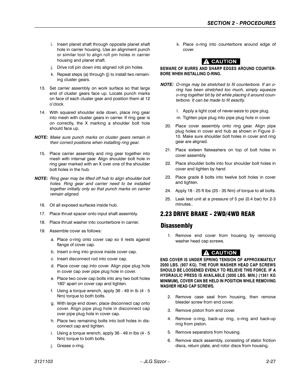 23 drive brake - 2wd/4wd rear, Disassembly, Drive brake - 2wd/4wd rear -27 | 23 drive brake - 2wd/4wd rear disassembly | JLG 500RTS ANSI Service Manual User Manual | Page 43 / 80
