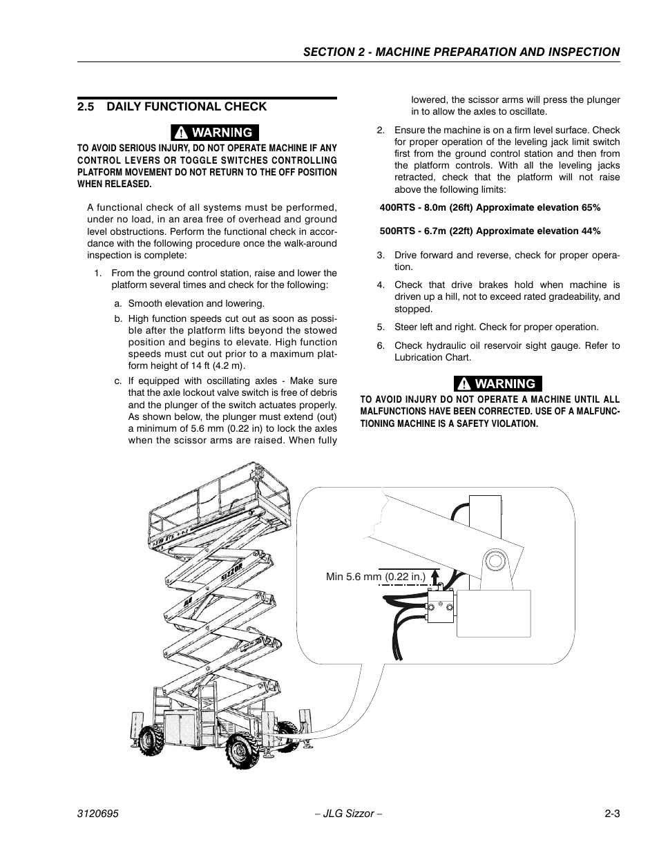 5 daily functional check, Daily functional check -3 | JLG 500RTS ANSI Operator Manual User Manual | Page 17 / 48