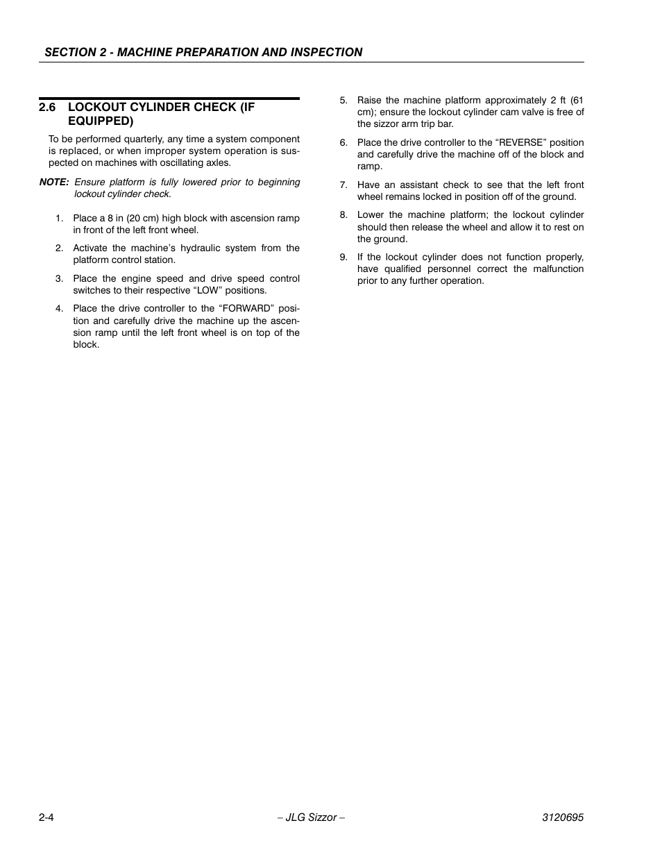 6 lockout cylinder check (if equipped), Lockout cylinder check (if equipped) -4 | JLG 500RTS ANSI Operator Manual User Manual | Page 18 / 48