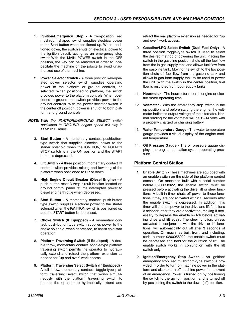 Platform control station | JLG 500RTS ANSI Operator Manual User Manual | Page 29 / 48