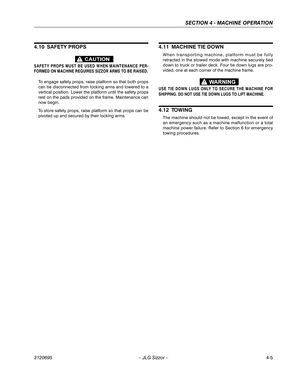 10 safety props, 11 machine tie down, 12 towing | Safety props -5, Machine tie down -5, Towing -5 | JLG 500RTS ANSI Operator Manual User Manual | Page 39 / 48