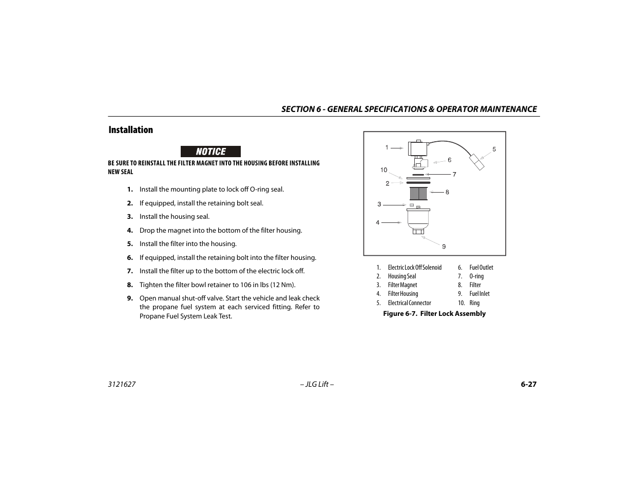 Installation, Installation -27, Filter lock assembly -27 | JLG 800A_AJ Operator Manual User Manual | Page 127 / 134