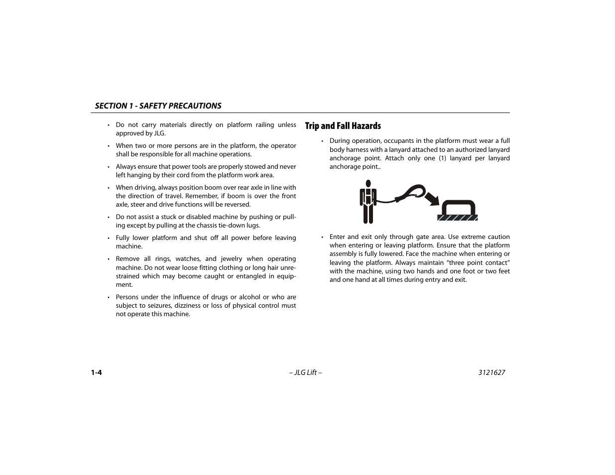 Trip and fall hazards, Trip and fall hazards -4 | JLG 800A_AJ Operator Manual User Manual | Page 16 / 134