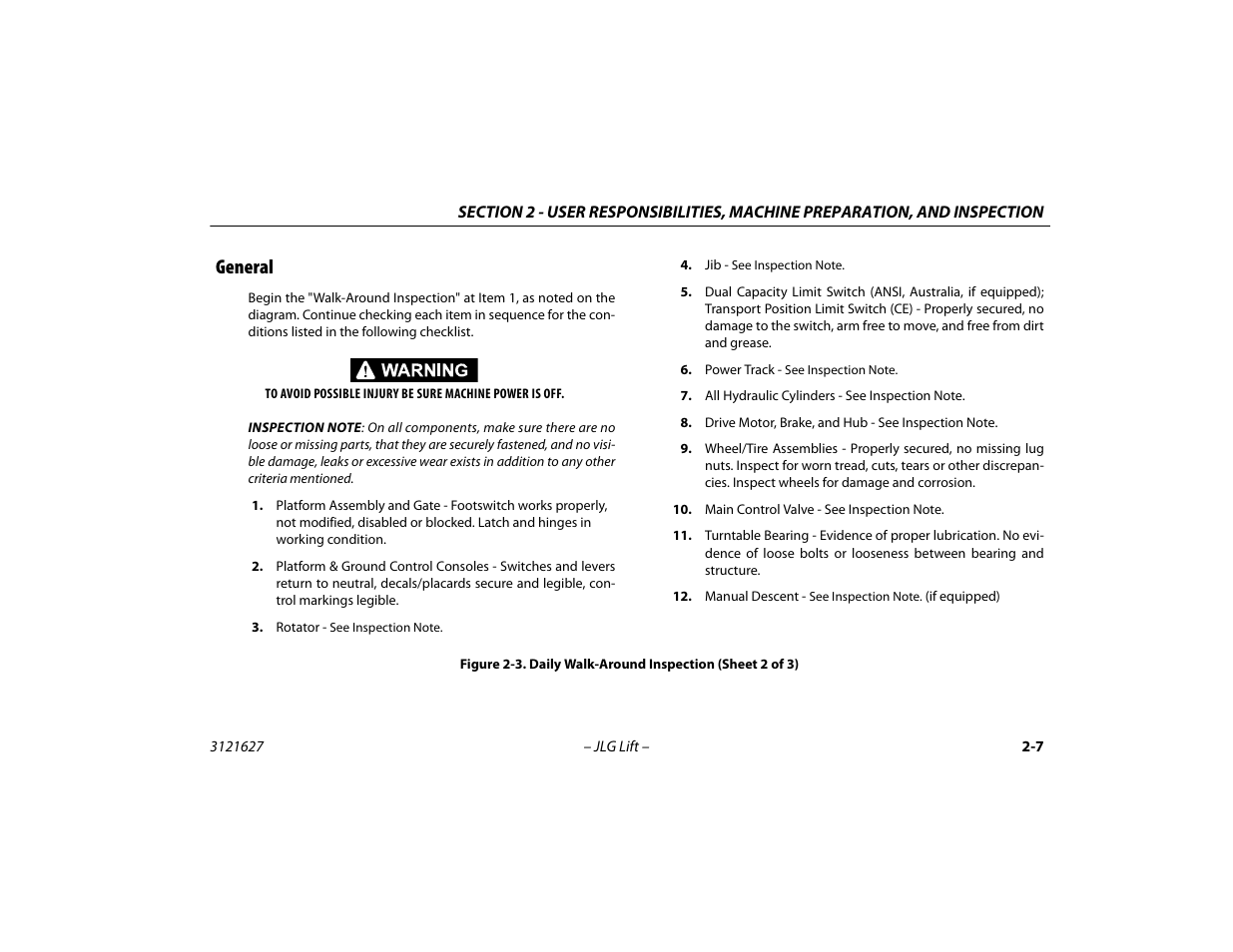 General -7, Daily walk-around inspection (sheet 2 of 3) -7, General | JLG 800A_AJ Operator Manual User Manual | Page 33 / 134